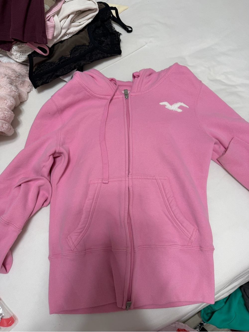 Hollister Girls Pink Full-Zip Hoodie with Logo
